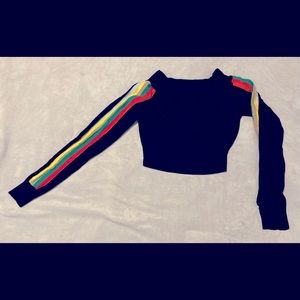 Hot & Delicious black cropped sweater with rainbow 🌈 sleeves size medium